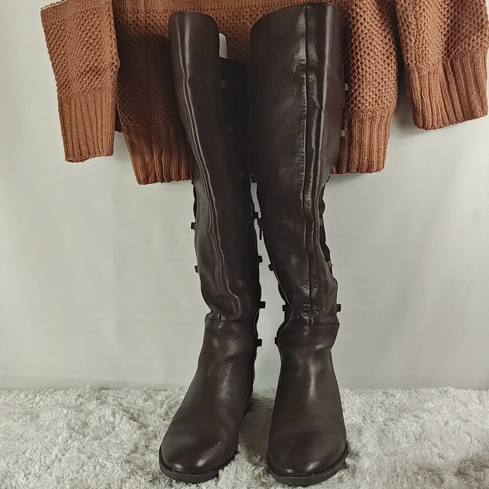 Vince Camuto Knee High Lace up Brown Leather Boots without Laces Women size 7 - Picture 1 of 12
